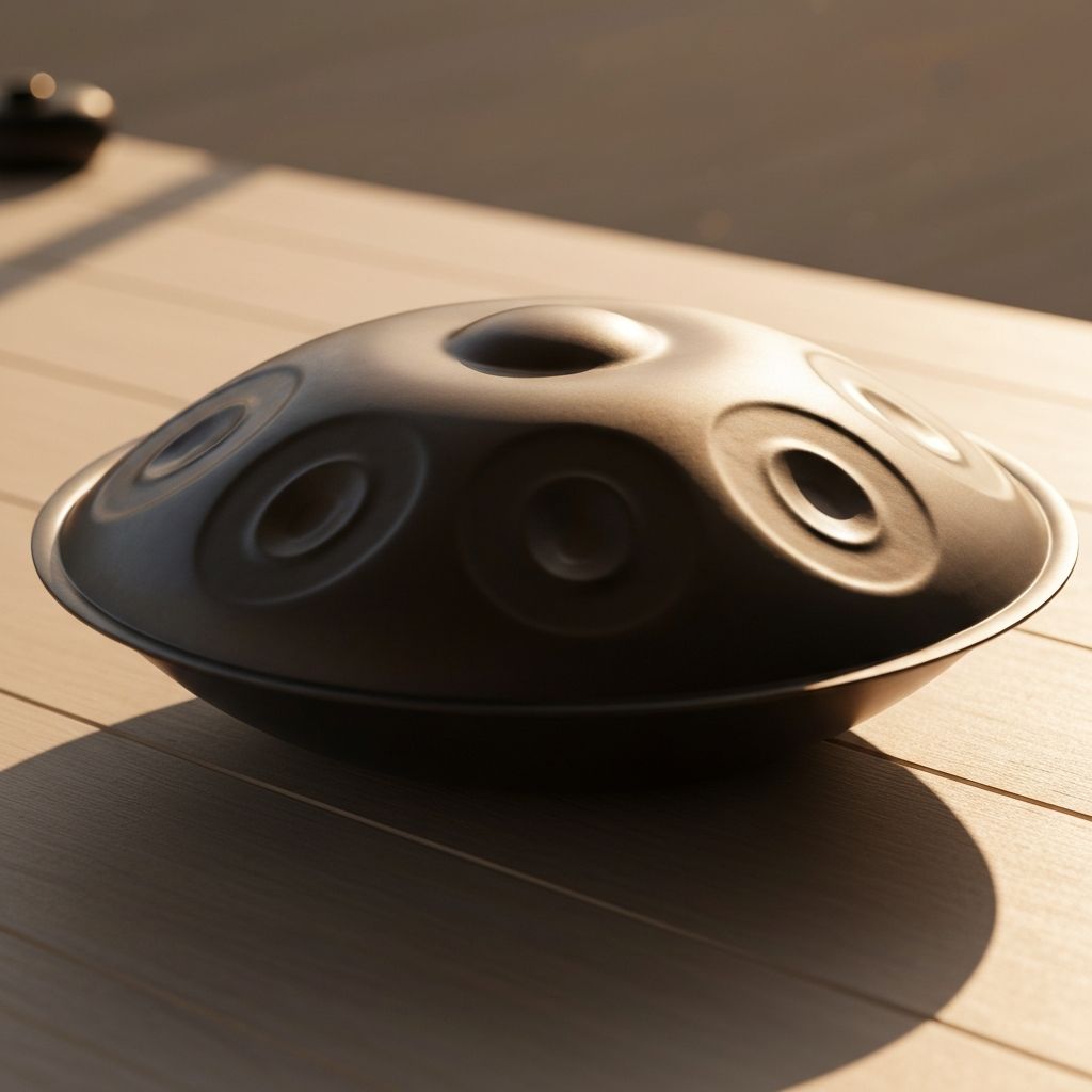 Handpan instrument in warm natural lighting
